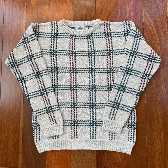 Vintage Cambridge Classics Cotton Sweater Plaid Grandpa Dad Holiday Size L USA - Picture 1 of 7